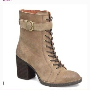 NWOT Born Cass Lace Up Brown Ankle Boot Block Heel Leather Suede Distressed